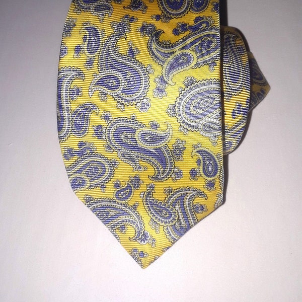 Corbata amarilla FACONNABLE Corbata Limón Amarillo Azul Paisley Diseñador Italia Seda Hombres Traje Accesorios Boda San Valentín Regalo único para hombres Él