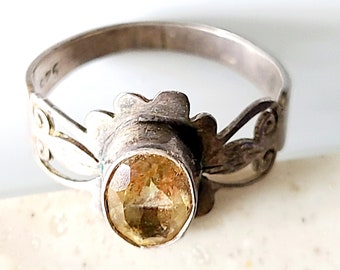 Anillo vintage de citrino ovalado en plata de ley, talla 7