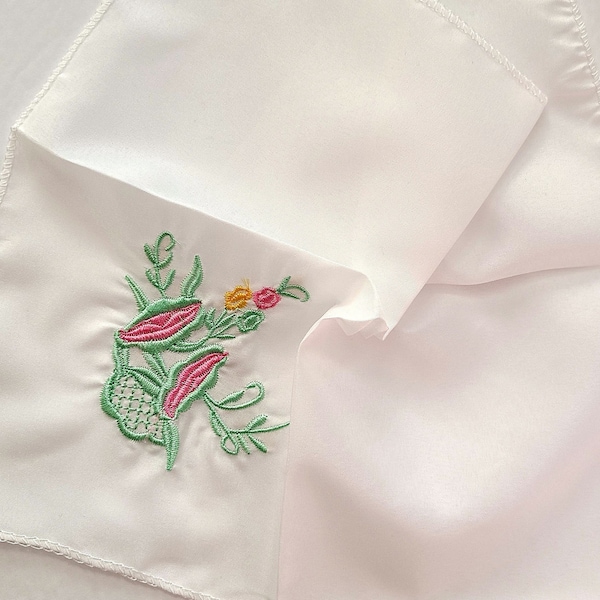 POCKET SQUARE Small Handkerchief Puff Chinese Asian Style Vintage White Floral Accessory Decor Pink Yellow Green Flowers Roses Wedding Gifts