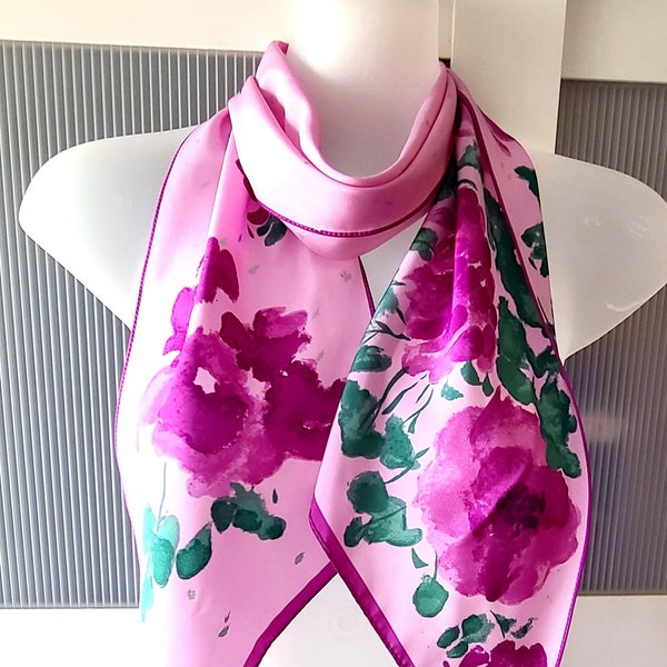 Fashion Gift VERA SCARF Designer Hot Pink Green Watercolour Peony Print Floral Skinny Scarf Pointed Ends Headband Hair Tie Bag Decor For Her