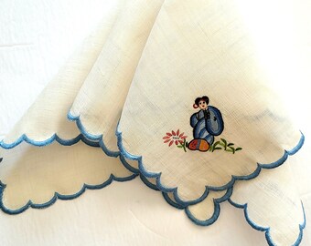 HANDKERCHIEF EMBROIDERED VINTAGE Large Lined Pocket Square Asian Woman Print Floral Design Jacket Puff Kids Women Accessories Crafts Gifts