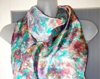Tie Dye Silk Scarf Multicolored Teal Blue Pink Yellow Orange Purple Abstract Pattern Shirt Jacket Dress Accessories Spring Summer Best Gifts