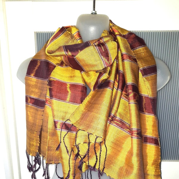 Gifts for Him Her GOLD Scarf SILK Orange Ochre Yellow Red Shawl Shoulder Wrap Neck Wrap Men Women Fashion Accessories Lined Abstract Design