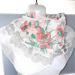 Poppy Flowers Scarf Retro 50s Organza Square Scarf Red Poppies Scarf Necktie Headband Hair Tie Floral Design Accessories Unique Gifts Her