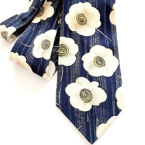 Blauw witte stropdas BRAEMORE designer heren stropdas bloemdessin marineblauw wit beige bruiloft bruidegom getuige pak shirt accessoires uniek cadeau