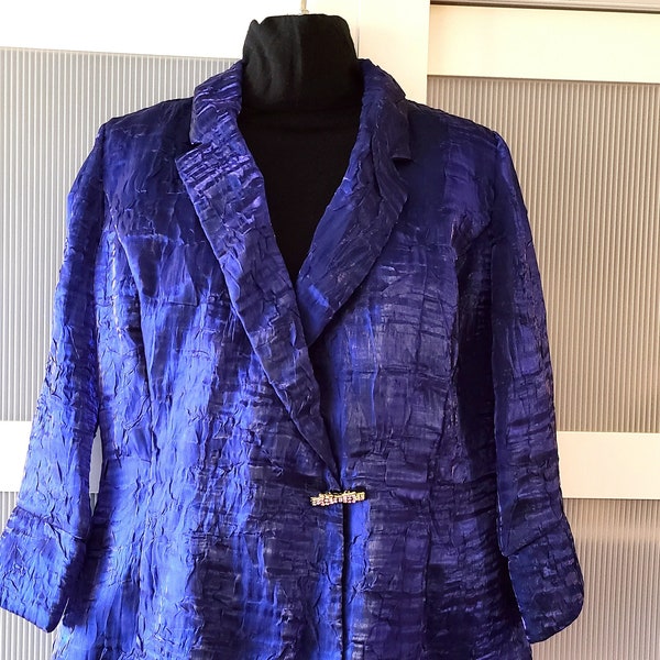 VESTE BLEUE MÉTALLISÉE Designer Alex Soirées Robe de mariée Cocktail Bleu cobalt électrique Pourpre Soyeux Amour royal Cadeaux uniques pour elle