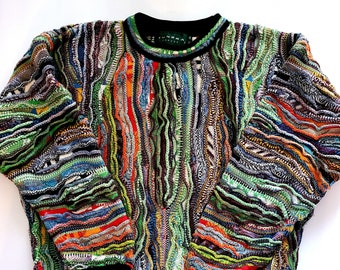 Multicolored SWEATER TUNDRA CANADA Rainbow Blue Green Orange Variegated 3D Knitting 90s Unisex Clothing Luxury Gifts for Men Women Him Her