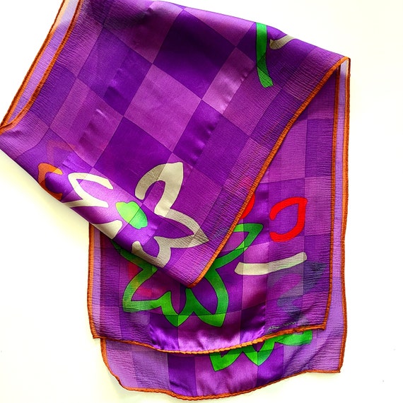 ALBERT NIPON Designer Scarf Silk Chiffon Purple O… - image 9