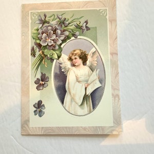 Carte de voeux ANGE vintage Creative Horizons USA 1996 Design floral romantique fille ange avec un cantique livre mariage à l'église Saint Valentin