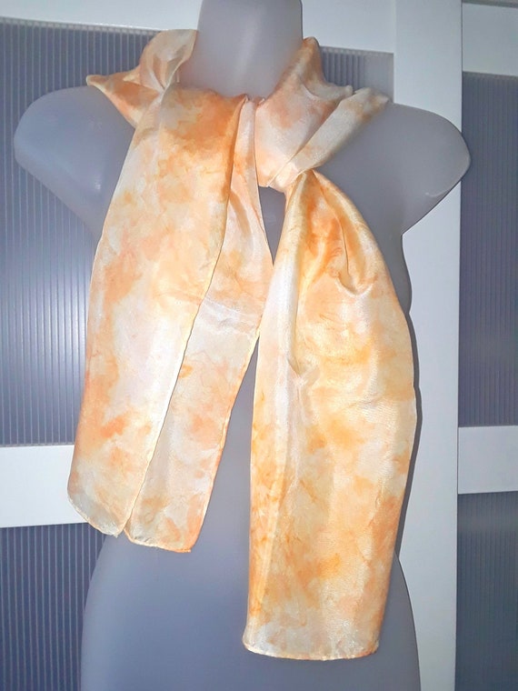 Orange Tie Dye Silk Scarf: Handrolled Edges, Elegant Neck  display picture 3