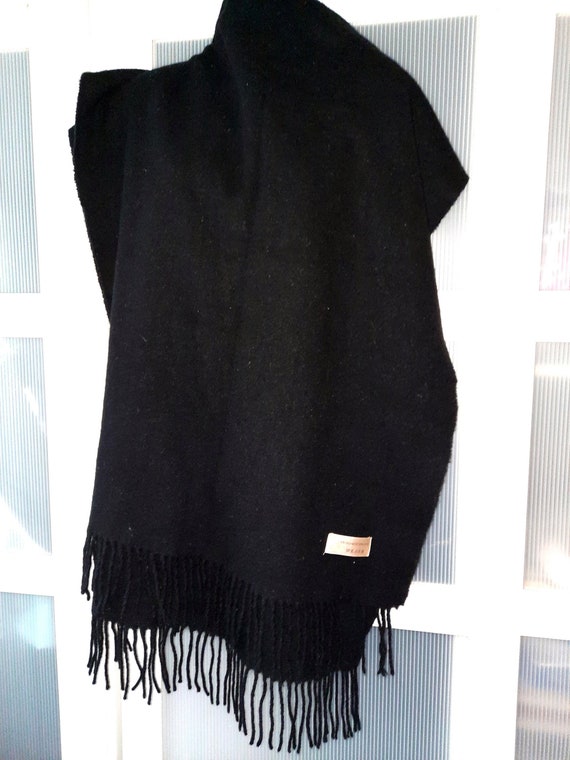 BLACK WOOL SHAWL Cashmere Shoulder Wrap Blanket Sc