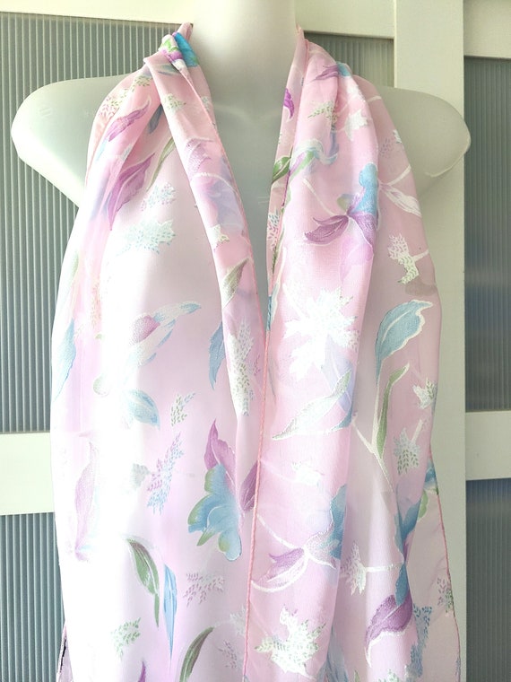 PINK SCARF Baby Blue Floral Design Blush Pink Wed… - image 8