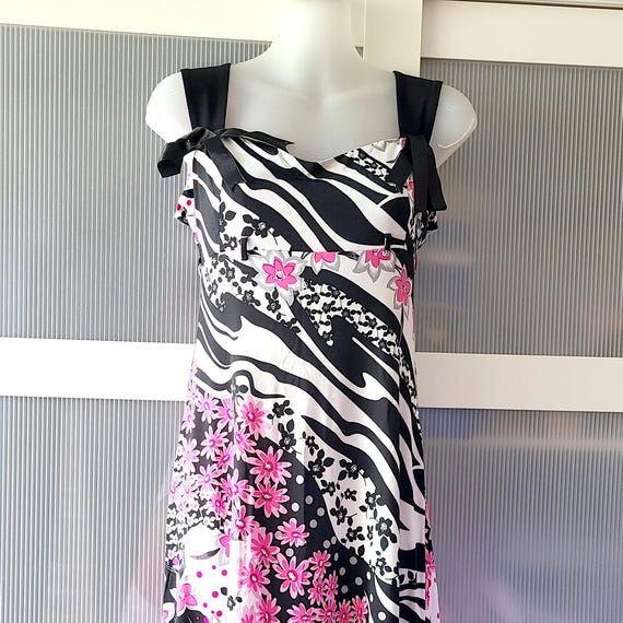 pink black white dress Zebra Dress Black White Pink Floral Cherry Blossom Daisy Design Geometric  Stripe Lined Print