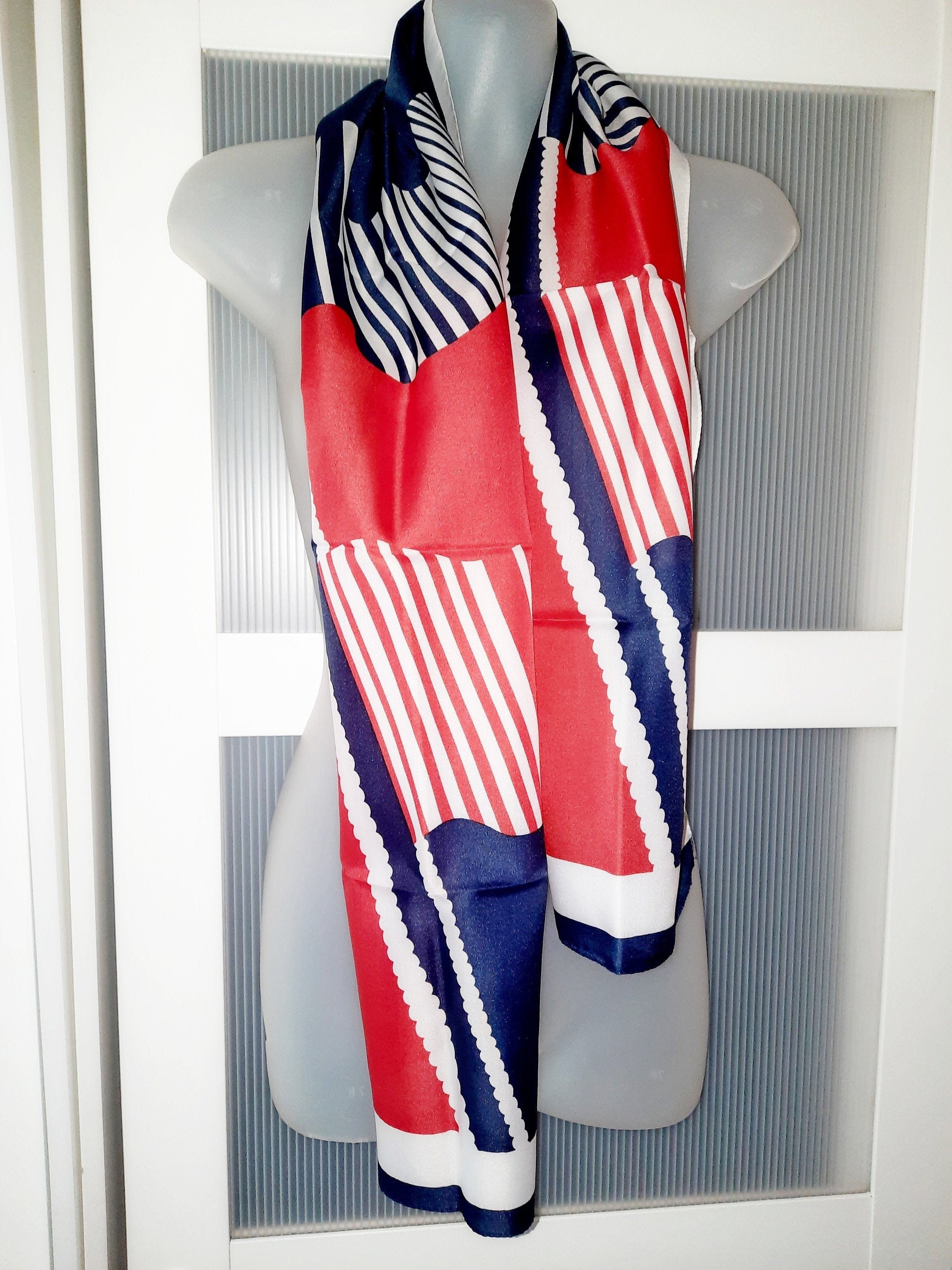 KARINA Designer Scarf Patriotic Colors Navy Blue Red and White - Etsy ...