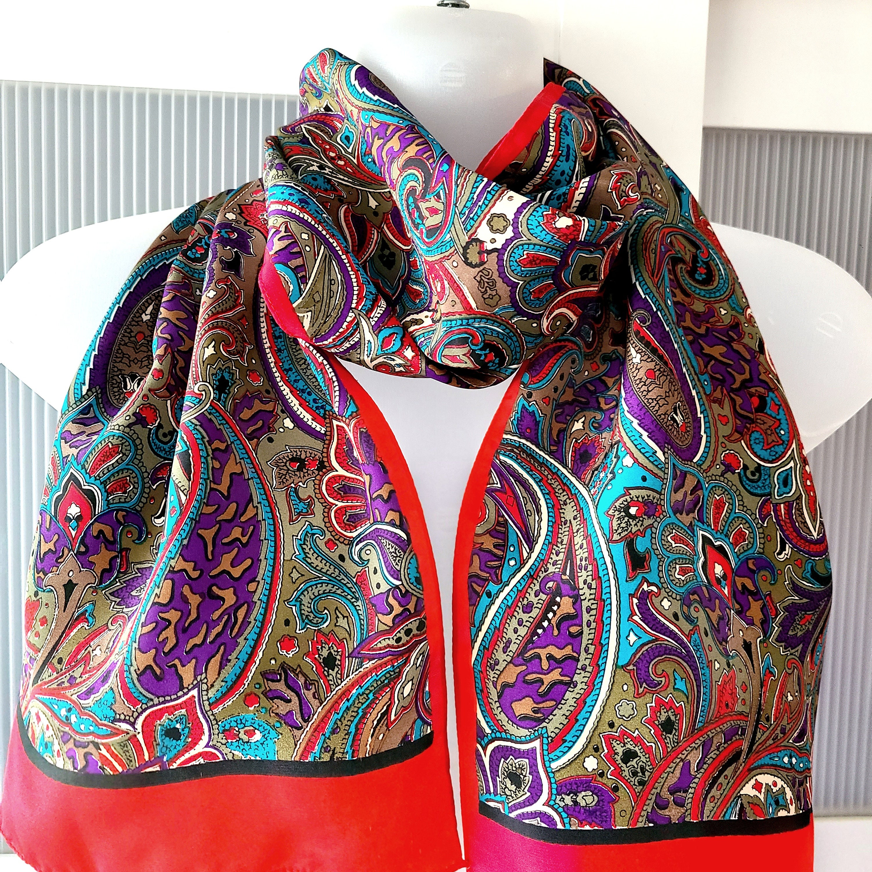 Multicolor Paisley Silk Scarf Silk Square Scarf in Red Paisley/Floral – The Tried Equestrian main image 4