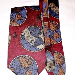 Globe Print Krawatte EATON Krawatte Burgund Krawatte Antike Globus Planeten Erde Karte Dunkelrot Krawatte Spaß Erziehen Geographie Designer Krawatte Männer Him