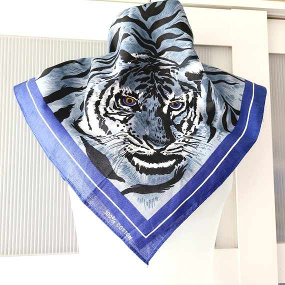 TIGER Animal Print Scarf Bandana Small Square Cot… - image 6