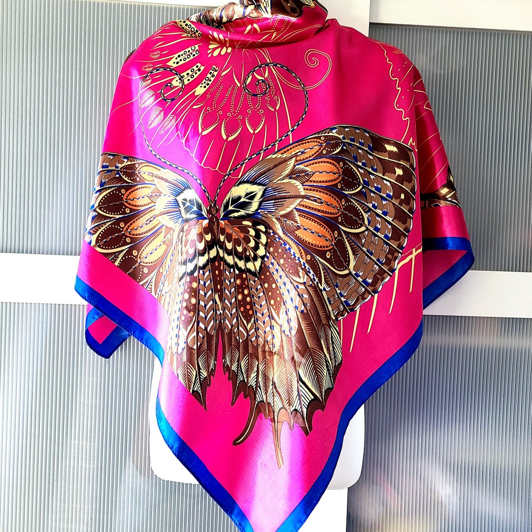 Pink Scarf Butterfly Design Silk Satin Decor Women  display picture 1