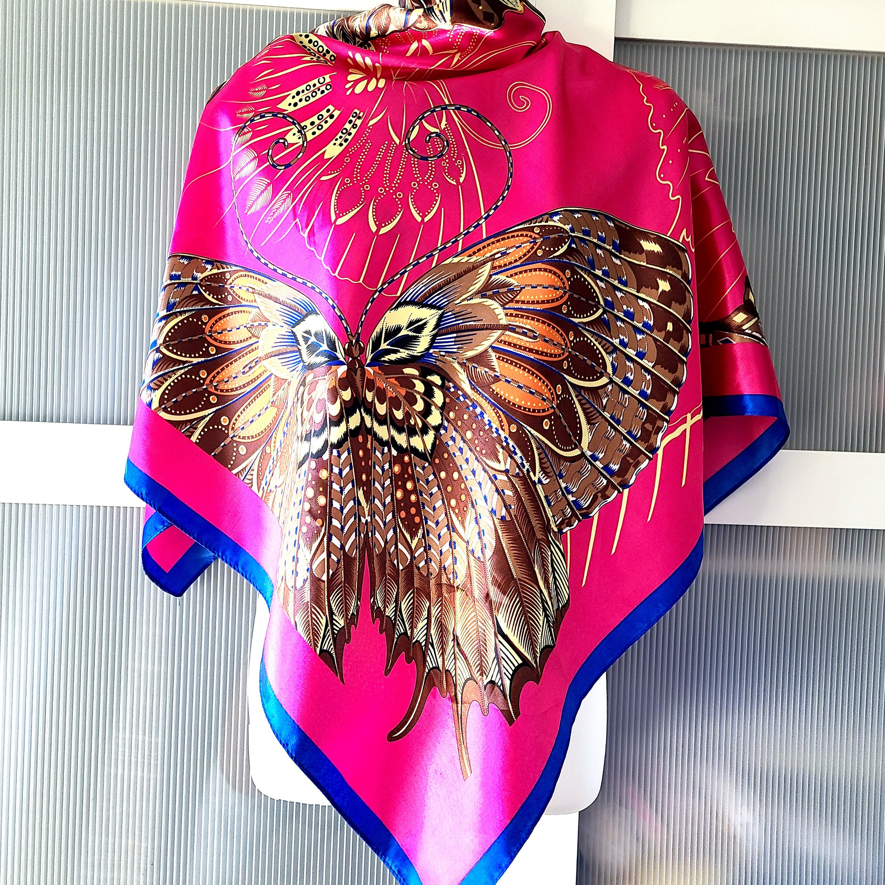 Pink Scarf Butterfly Design Silk Satin Decor Women  display picture 2