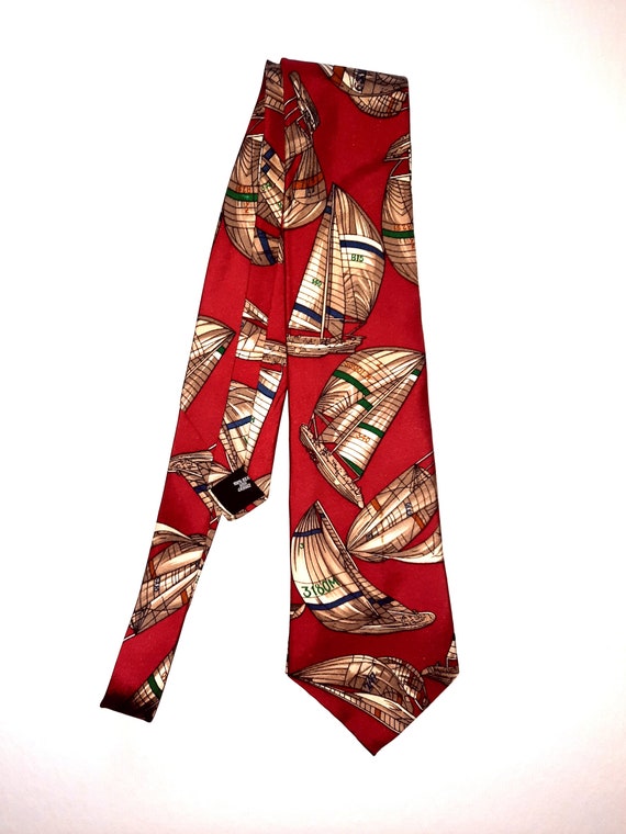 Red Tie Boats Print MONZINI COLLECTION Necktie De… - image 4