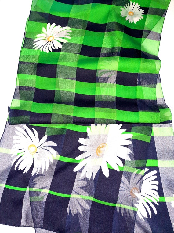 Gifts for Her DAISY SCARF Green Navy Blue White Y… - image 5