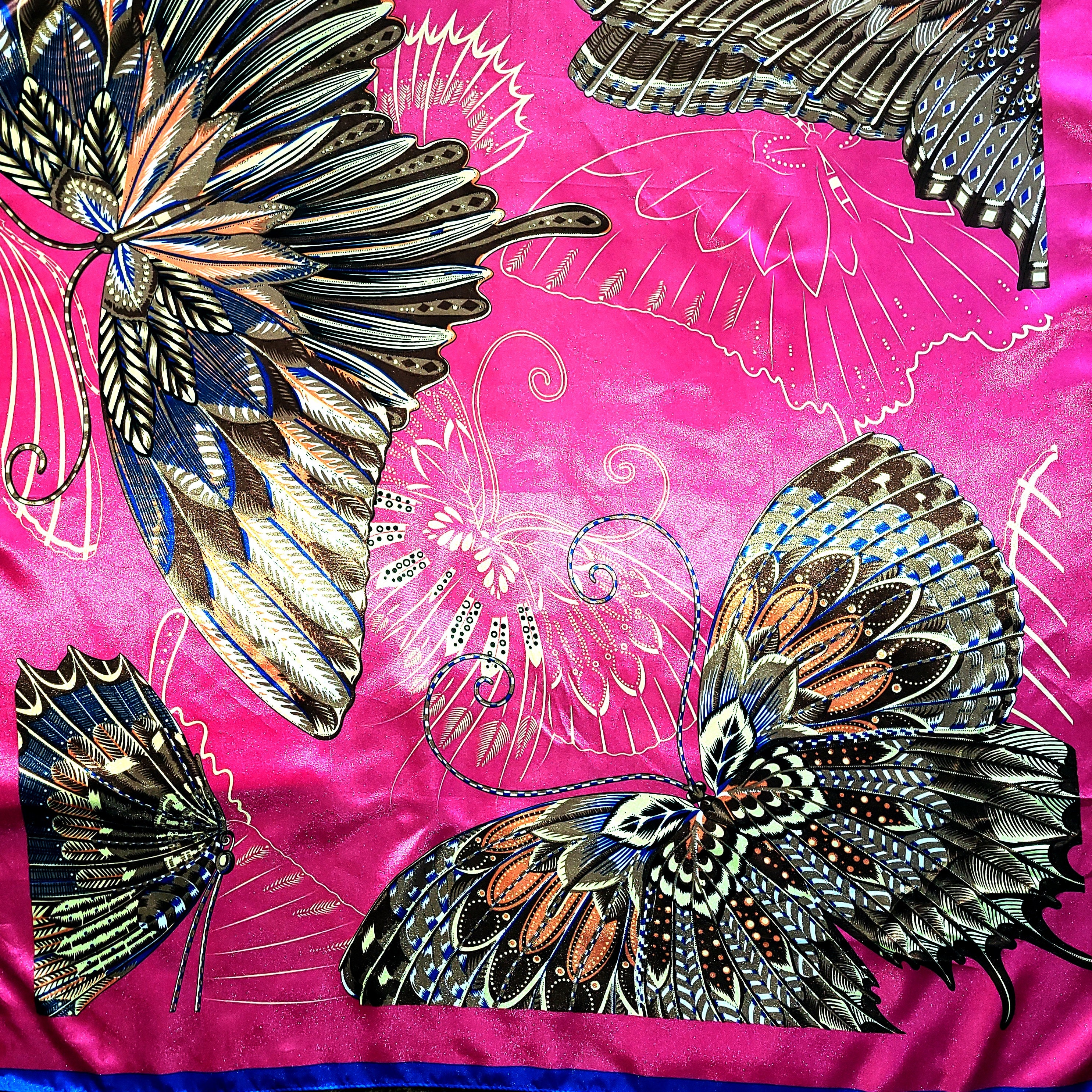 Kate Spade Pink Butterfly Print Silk Scarf KATE SPADE Silk Scarf Pink Olive Green Black Silk Floral  main image 3