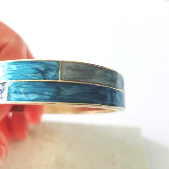 BLUE ENAMELED Bracelet Gold Tone Cuff Bracelet 60… - image 2