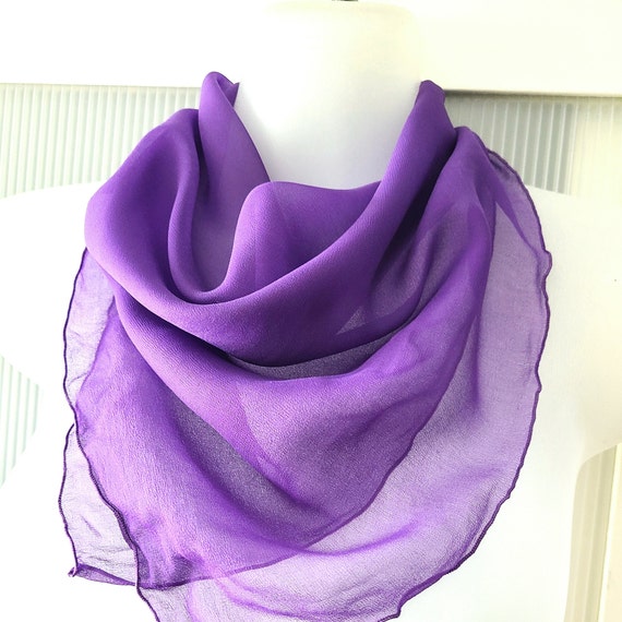 70s SILK CHIFFON SCARF Purple Crepe Georgette Sca… - image 8