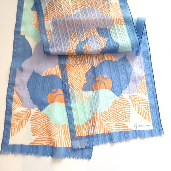 GIORDANI SCARF Blue Peach Pink Orange Floral Desi… - image 2