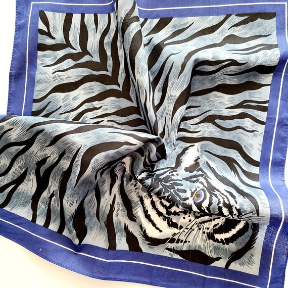 TIGER Animal Print Scarf Bandana Small Square Cot… - image 5