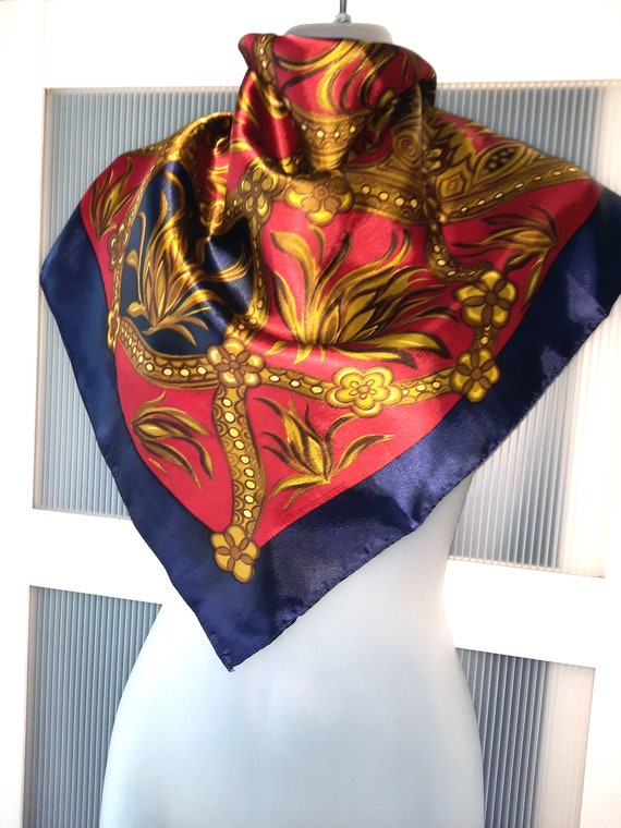 Gifts for Her Purple Gold Square Scarf Yellow Nav… - image 9