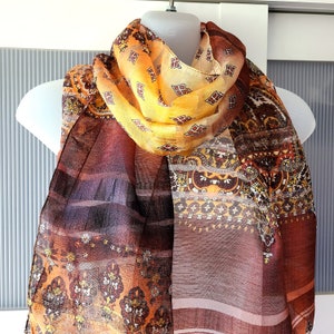 CACHECOL MARROM ITÁLIA Cabide de Gravatas Laranja Amarelo Paisley Floral Design Presentes de Dia das Mães para Mãe Esposa Amiga Envoltório de Pescoço Faixa de Cabelo Laço de Cabelo Bolsa Decoração