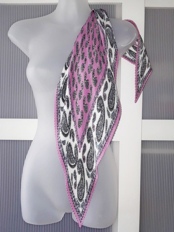 Pink Black Scarf Paisley Design Diamond Shaped Pl… - image 2