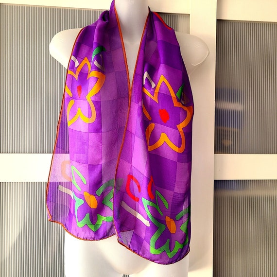 ALBERT NIPON Designer Scarf Silk Chiffon Purple O… - image 1