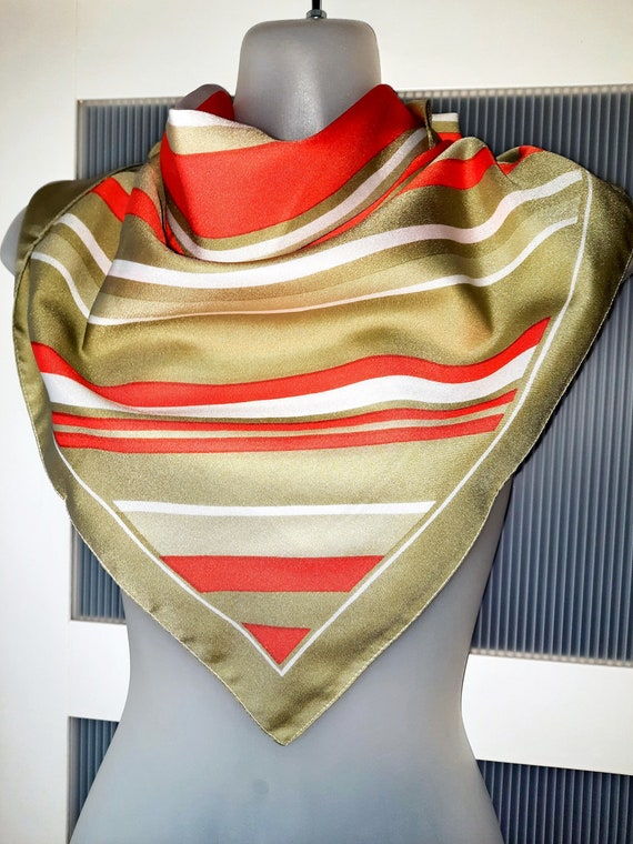 Orange Beige White Scarf Square Scarf Striped Sca… - image 2