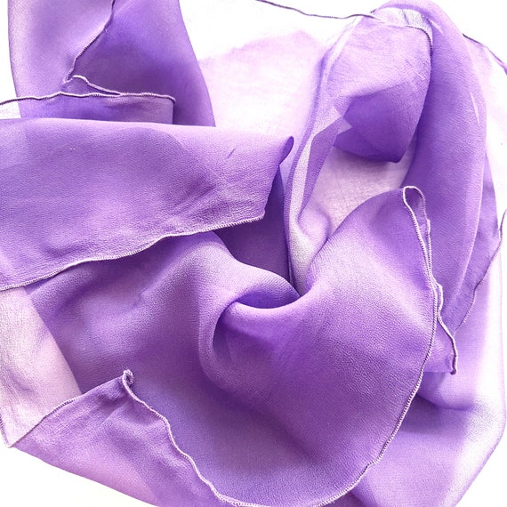 70s SILK CHIFFON SCARF Purple Crepe Georgette Sca… - image 4