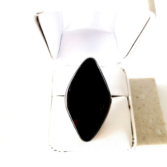 Black Agate Diamond-Shaped Ring, Size 7, Silver T… - image 2