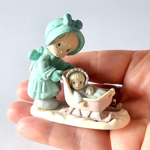 Baby Toy 1989 Precious Moments Calendar Girls January A Mother with a Baby Doll Miniature Figurine Collectible Baby Shower Gift for Her Mom