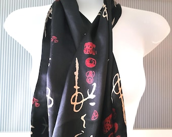 Bufanda de ópera para hombre, de seda, negra, roja y dorada, estilo oriental asiático, para traje de noche. Accesorios para el cuello.