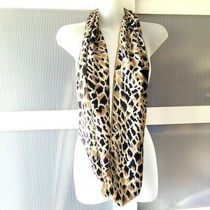 Animal Print scarf LEOPARD DESIGN Silk Infinity Neck Wrap Women Fashion Accessories Brown Beige