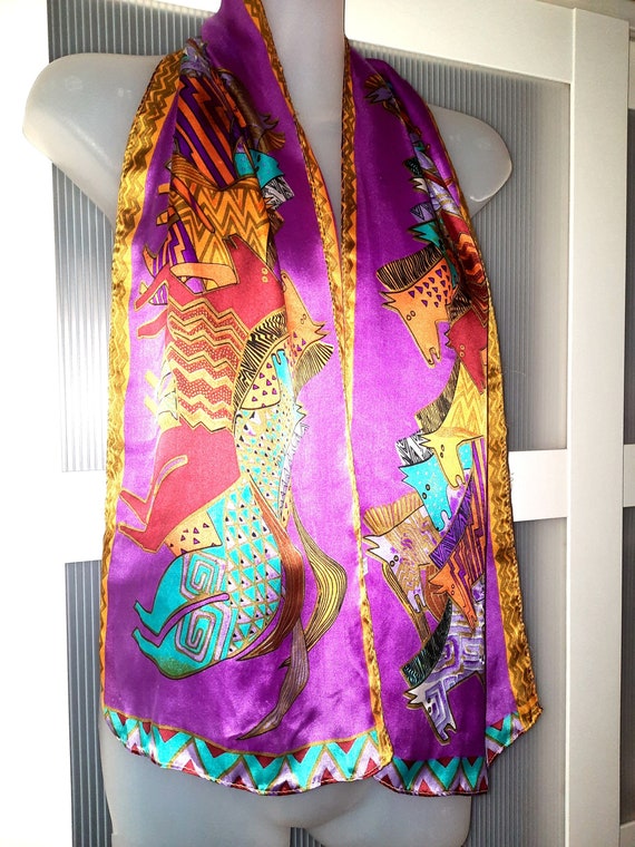 シルク乗馬スカーフ：鮮やかなモザイク馬柄、ホットピンクオレンジ