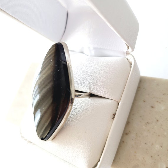 Black Agate Diamond-Shaped Ring, Size 7, Silver T… - image 3