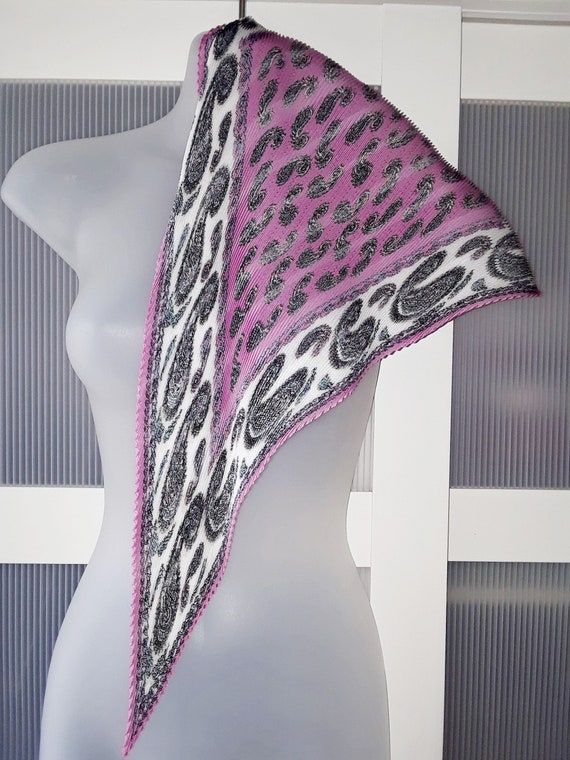 Pink Black Scarf Paisley Design Diamond Shaped Pl… - image 1