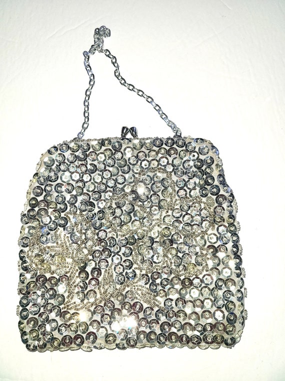 Silver Bag 60s DU-VAL Evening Bag Designer Beaded… - image 1