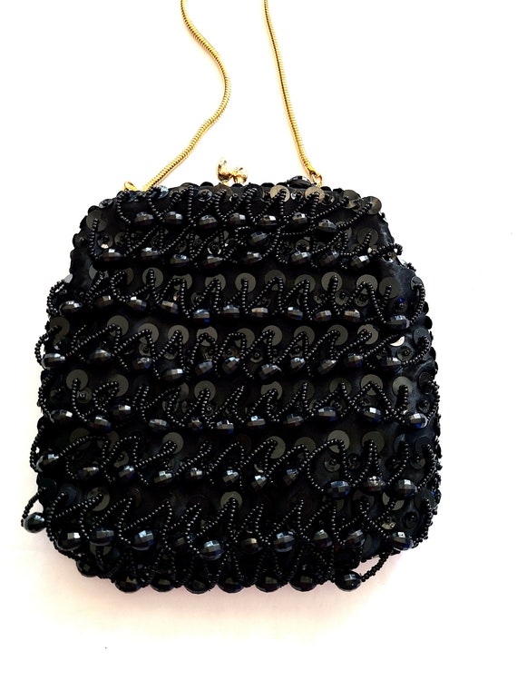 60s Evening Bag Purse Hong Kong Black Beaded Smal… - image 8