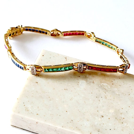 Diamond Bracelet Rubies Ruby Sapphires Emeralds T… - image 2