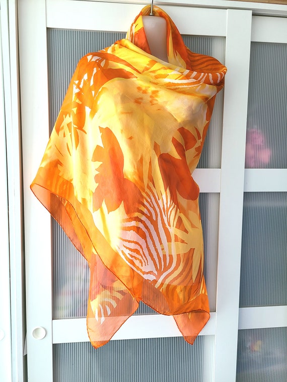 Orange Wrap EXTRA LARGE SILK Chiffon Scarf Shawl … - image 7