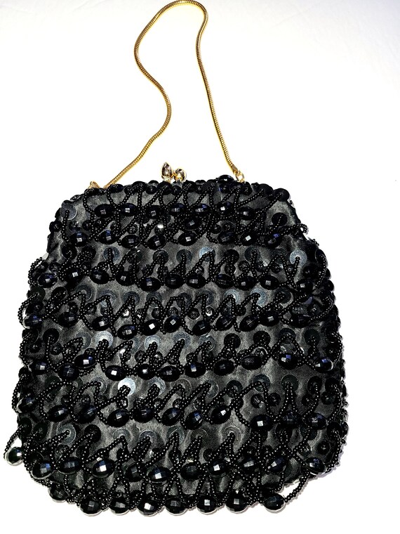 60s Evening Bag Purse Hong Kong Black Beaded Smal… - image 2