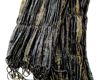 BLACK SCARF Bronze Gold Metallic Design Wrinkled Pleated Cotton Scarf Casual Party Outfit Jacket Dress Blouse Accessories Easter Gifts Her