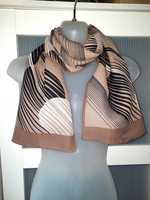 Beige Scarf Brown Abstract Design Striped Geometr… - image 7